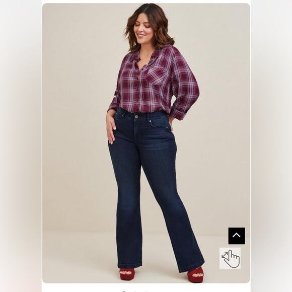 Amazon women long sleeve button down plaid shirt cut out back plus size curvy 1X - Picture 3 of 12